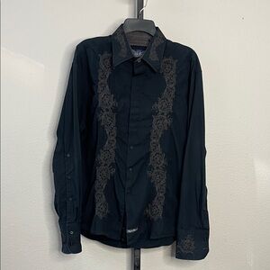 English Laundry Black Embroidered Long Sleeve Button Down Shirt Size L
